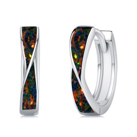 Twoowl Black Opal Hoop Earrings 925 Sterling Silver Black Opal Stone Earrings Jewellery Gifts for Women Girls Friends