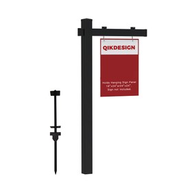 Qikdesign Vinyl PVC Real Estate Sign Post with Flat Cap 6' Tall - 36" Arm Holds Up to 24" Sign - Commercial Grade Yard Sign Holder - Black (No Sign)