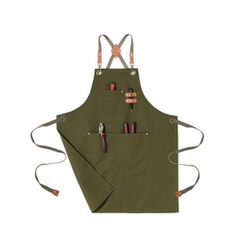 ARBINSON Chef Aprons for Men Women Canvas Apron with Large Pockets, Heavy Duty Work Apron with Adjustable Neck Stra, Mens Tool Aprons for Cooking, Gardening, Woodwork(Green)