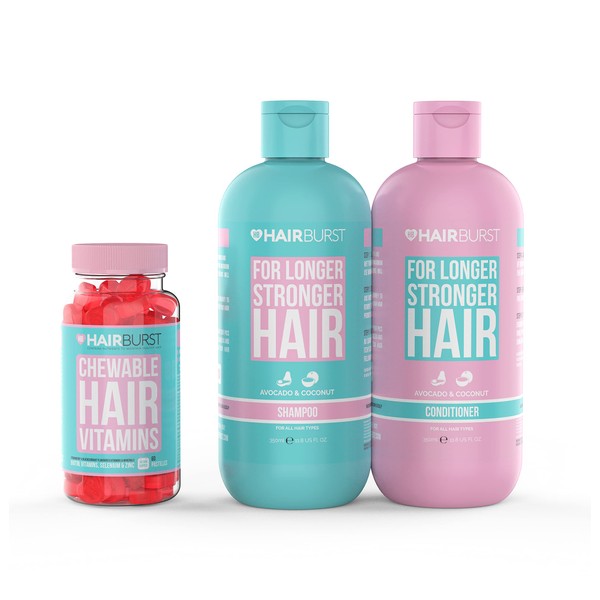 HAIRBURST Shampoo, Conditioner & Chewable Vitamin Bundle All Natural Hair Growth For Longer, Stronger Hair