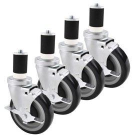 BK Resources 5" Wheel Polyurethane Expanding Stem Swivel Caster, NSF, Set of 4, Top Lock Brake, 300 Lb. Capacity, Fits 1-5/8" OD Tubing, Non-Marking Resistant to Acids & Caustics, Double Ball Bearing