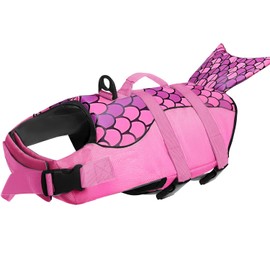 Voarge Dog Life Vest, Swimming Float Jacket Adjustable, Dog Life Jacket for Small, Medium, Large Dogs with Rescue Handle Flotation Vest (Pink mermaid, L)