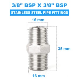 ERGAOBOY 2 Pcs 3/8" Male to 3/8" Male BSP Thread 304 Stainless Steel Hex Nipple Pipe Fittings