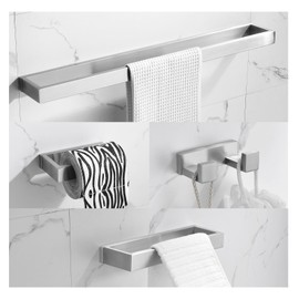TNOMS Brushed Bathroom Hardware Accessories Set 4 Pcs Stainless Steel Wall Mounted Towel Bar Set, 23.6 Inch Towel Rack Set