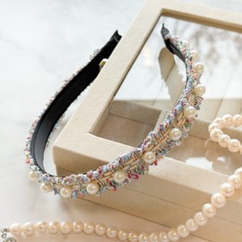 Burnaby pastel pearl tweed hair band / 버나비 파스텔 진주 트위드 헤어밴드
