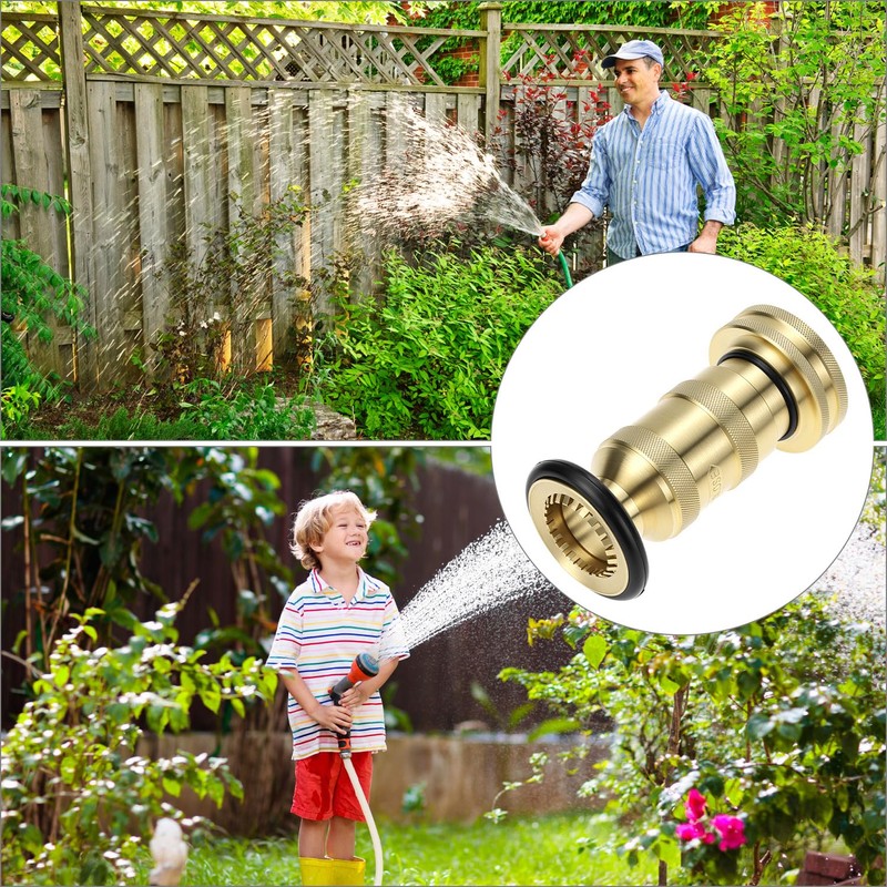QWORK Brass Fire Hose Nozzle, Adjustable Spray Jet & Fog,