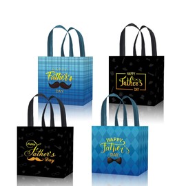 LOONELO Father's Day Gift Bags, 8 Pcs I Love Dad Blue Non-Woven Treat Tote Bags with Handles, Reusable Thank You Daddy Party Favors for Father's Day Party Goodie Candy Decorations