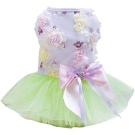 Izefia Dog Dress Puppy Skirt Dog Princess Dresses Tutu Flower and Sequin Dot Wedding Lace Dress Luxury Bow Dog Dresses for Small Dogs Girl Cat (XL, Green)
