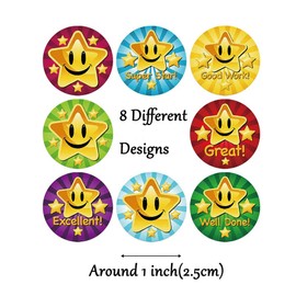 500pcs 1 Inch 8 Kinds of Design Star Reward Stickers Roll for Kids Teacher Adults Parents Classroom School Work Study Training Award Gifts