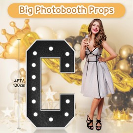 Marquee Letters Black Birthday Decorations: Large 4 Feet Tall Light Up Letters for Party Decor Baby Shower Big Foam Cardboard Letter C