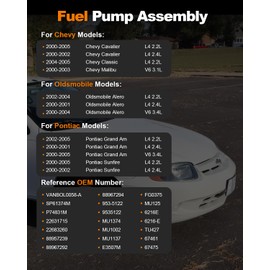 VANBOL Fuel Pump Assembly Compatible with Chevy Cavalier Classic Malibu Oldsmobile & Alero Pontiac & Grand Am Sunfire 2000-2005 L4 V6 2.2L 2.4L 3.4L Replace E3507M VANBOL0058-A