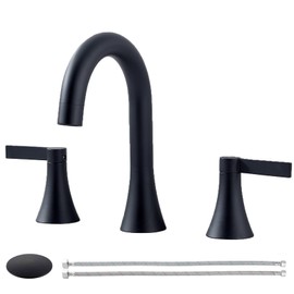 VAPSINT Matte Black Bathroom Faucet 3 Hole, 8 Inch Widespread Bathroom Sink Faucet with Pop-Up Drain and Supply Lines, Commercial 2 Handle Stainless Steel Black Vanity Faucets