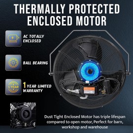 Tornado 20-Inch High Velocity Wall Fan - Outdoor Rated, IPX4 Water-Resistant, 3-Speed, 4750 CFM - Industrial, Commercial & Residential Use, Perfect for Greenhouses, UL Safety Certified