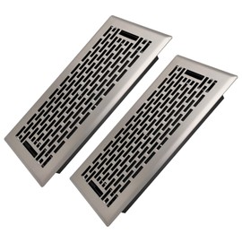 Howeall 4x10 Inches 2 Pack Heavy Duty Walkable Floor Register - Easy Adjust Air Supply Lever Decorative Floor Vent Covers - Boston Design Vent Covers for Home - Satin Nickel