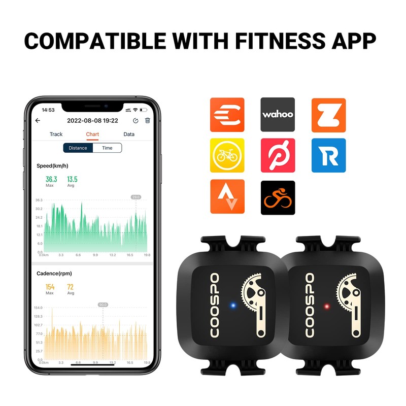 COOSPO Bicycle Cadence and Speed Sensor, Wireless Bluetooth ANT+ Bike