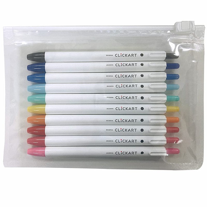 Zebra WYSS22-10C Water Based Pen, Clickart, 10 Color Set