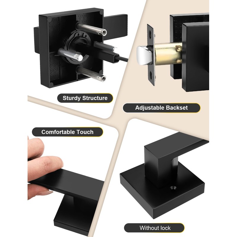 Tinewa 6 Pack Square Black Door Handles Interior, No Lock