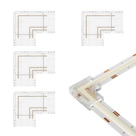 BTF-LIGHTING FCOB CCT Transparent Gapless L-Shaped Connector Kit 4 Pieces L-Shaped 3 Pin 10 mm Clear Connector Suitable for Solderless and Terminal Extension Connections