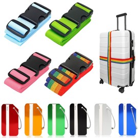 Luggage Straps, 4 PCS Suitcase Straps Set, Adjustable Luggage Straps, Travel Accessories Thickened Luggage Belt with 4 PCS Luggage Tags for Suitcases Security Non Slip Travel Belt 200 x 5 cm