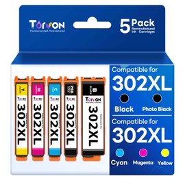 Torvon Torvon Remanufactured Ink Cartridge Replacement for Epson 302 Ink Cartridges Multipack 302 XL T302 T302XL Compatible with Epson XP-6100 XP-6000 Printer(5 Pack, PBK/BK/C/M/Y)