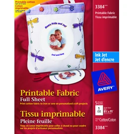 Avery Printable Fabric for Inkjet Printers, White, 5 Sheets (03384)