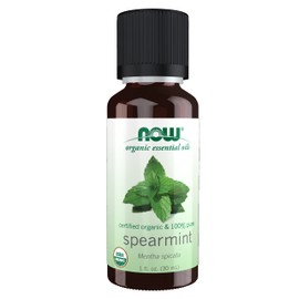 NOW Essential Oils, Organic Spearmint Oil, Stimulating Aromatherapy Scent, Steam Distilled, 100% Pure, Vegan, Child Resistant Cap, 1-Ounce