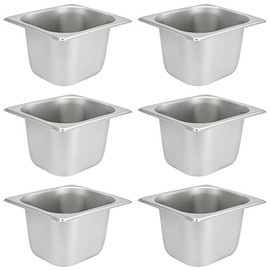 JAPCHET 6 Pack Stainless Steel Steam Pan 1/6 Size, Anti-Jam Steam Table Pan, Hotel Pans 1/6 Restaurant Buffet Trays for Catering, 4 Inch Deep