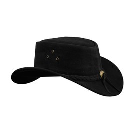 Leatherick Cowboy Hat Genuine Suede Australian Style Western Outback Bushskin Hat, black