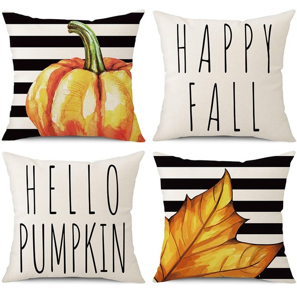 Sungeek Set of 4 Autumn Cushion Covers, Linen Decorative Cushion