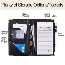 Waitress Book, Vikings Tree Server Books for Waitress with Zipper Pocket, Leather Server Book, Cash Check Bill Receipt Holder Presenter, Guest Book Note Pad Waiter Accessories Fit Server Apron