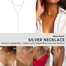 Herr Ozean Layered Kette Damen Silber, Y Tropfen Halskette Kugel Perle Y Halskette Choker Y Geformt Halskette Perlen Anhänger Lange Halskette, für Frauen Mädchen