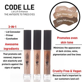 CODE Beautiful Eye Primer and Under Eye Concealer | Eye concealers | Eyeshadow Primer | Eye Lift - The Antidote To Tired Eyes | Vegan & Cruelty Free | LLE Lid Lift Enhance (Deep Moments)