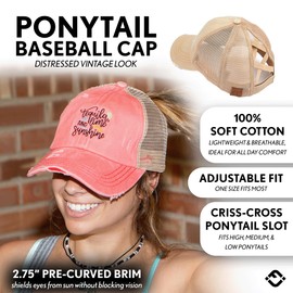 Funky Junque Women's Distressed Camo Ponytail Baseball Hat Messy Bun Ball Cap for High Bun with Criss Cross Back - 2 Pack - Baby Leopard & Camo Jet Black