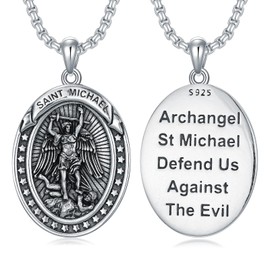 PELOVNY Saint Michael Pendant Necklace 925 Sterling Silver The Archangel St Michael Medal Religious Amulet Jewelry Gifts for Men Women