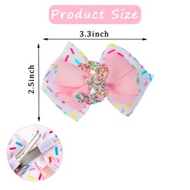 Hapforever 2PCS 3rd Birthday Hair Bow for Girls, 3.3" Sprinkle Bow Hair Clips Confetti Hair Clip Ice Cream Party Pink Hair Accessories for 3rd Birthday Decorations