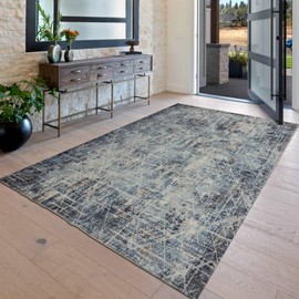 Domitapis Area Rug 4×6, Vintage Boho Rug,Ultra-Soft Low Pile, Washable, Non Slip,Stain Resistant, Carpet for Living Room Bedrooms Playroom Office Kitchen,Cyan/Tan