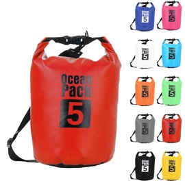 Dry Bag 5L, Boat Dry Bags Red Waterproof Bag Dry Sack Roll Top Long Adjustable Shoulder Strap 2L/5L/10L/20L/30L/40L for Drifting Boating Kayaking Fishing Rafting Swimming Camping Canoeing Surfing