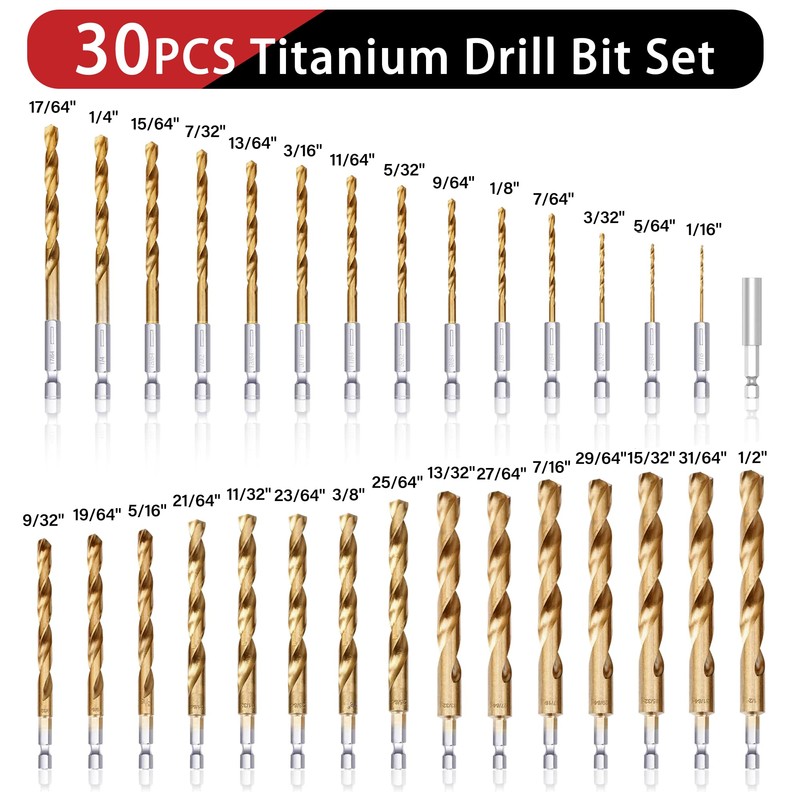 AIMLENTOOL 30 PCS Titanium Impact Drill Bit Set, Hex Shank