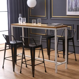 Changjie Furniture Pack of 4 Gunmetal Counter Bar Stool with Backs Indoor-Outdoor Bistro Cafe Bar Stools(24 inch, Distressed Gold)