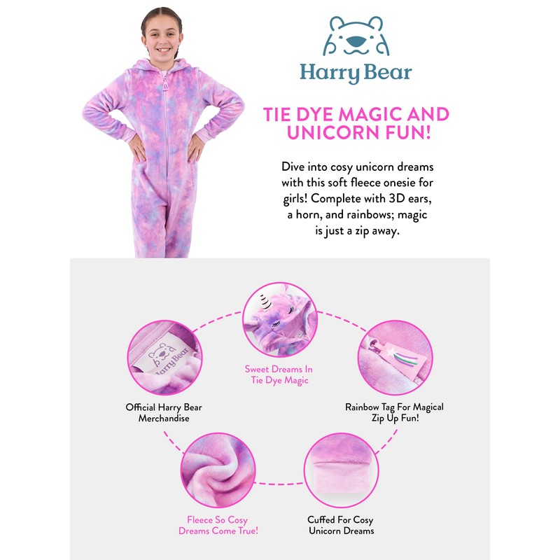 Harry Bear Girls Unicorn Onesie With 3D Ears - Purple,