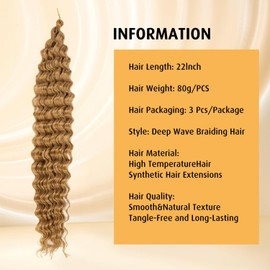 Orientfashion 30 Inch Human Braiding Hair for Boho Braids, Deep Wave Bulk Knotless Braids Curly Bohemian Water Wave Braiding(#27, (3 No Weft Bundles/Pack))