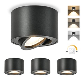 GeyouLux LED Surface-Mounted Spotlights, Dimmable, Extra Flat & 30° Swivel, Diameter 80 x 50 mm, Ceiling Spotlights, Black, Includes 5 W 500 LM LED Module 230 V - 3000 K/4000 K/6500 K, Surface-Mounted