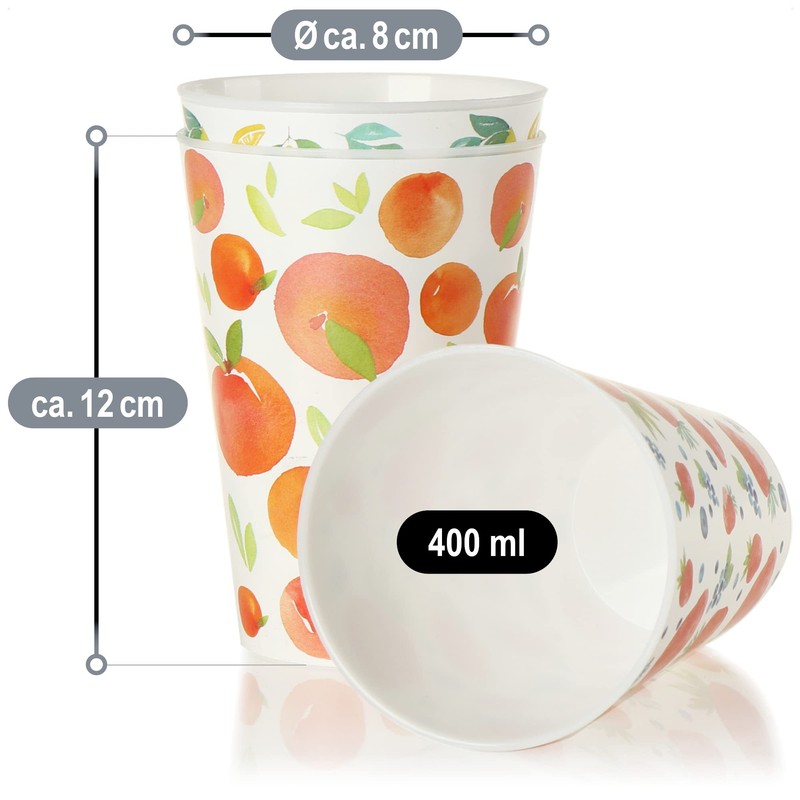 com-four® 12 x Reusable Drinking Cups for Party, Garden, Camping,