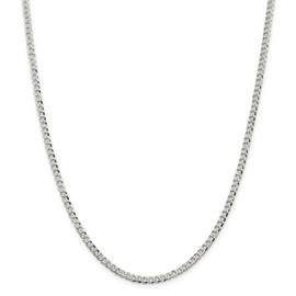 Solid 925 Sterling Silver 3.2mm Beveled Cuban Curb Chain Necklace 22" - with Secure Lobster Lock Clasp