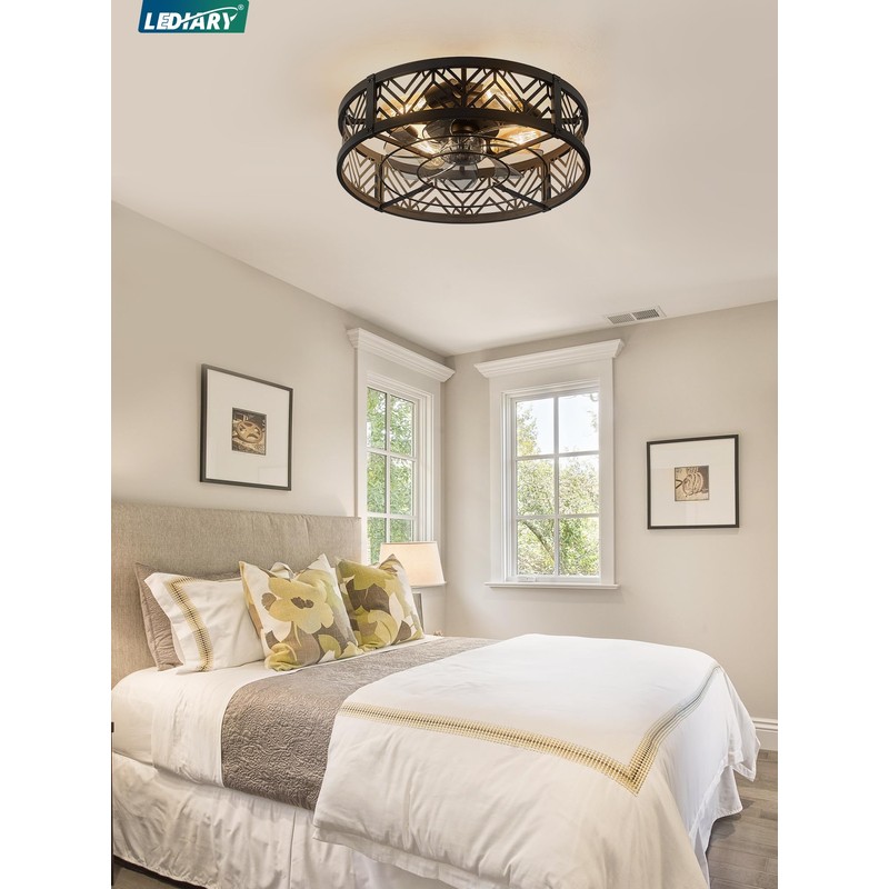 LEDIARY 20" Caged Ceiling Fan with Light, Small Flush Mount