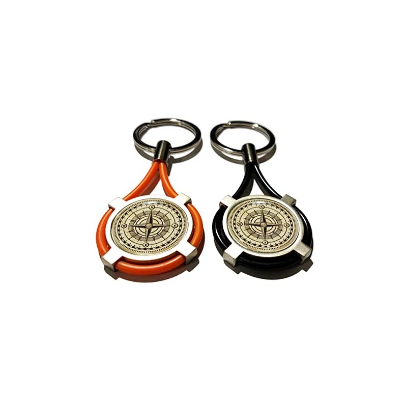 Keyring Wind Rose Compass Compass Satin Steel and Rubber Men