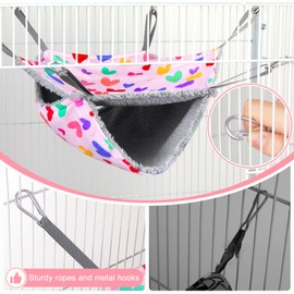 Bienbee 2 Pcs Ferret Rat Hammock Set for Cage Washable Guinea Pig Hideout Bed Soft Small Animal Hammock Tunnel Toys Ferret Cage Accessories for Hedgehog Sugar Glider Squirrel Hamster, Pink Hearts