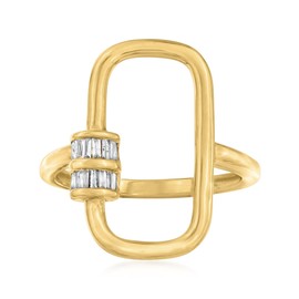 Ross-Simons 0.10 ct. t.w. Tapered Baguette Diamond Oval Carabiner-Link Ring in 18kt Gold Over Sterling. Size 8