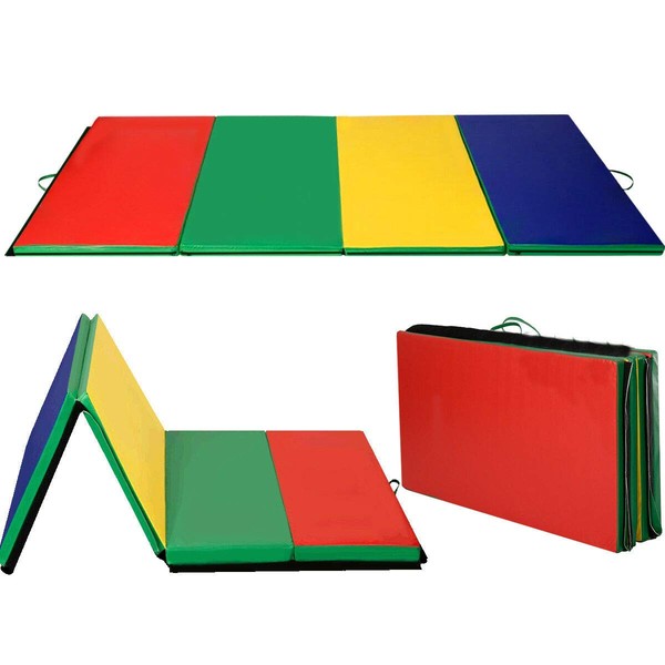 Giantex Folding Exercise Mat with Carrying Handles Panel Thick Gym