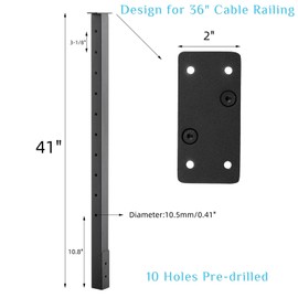 Senmit Cable Railing Post Fascia Mount-Stainless Steel Square Weldless 36"x2"x2" Pre-drilled Side Mount Metal Post for Wood Deck, Black